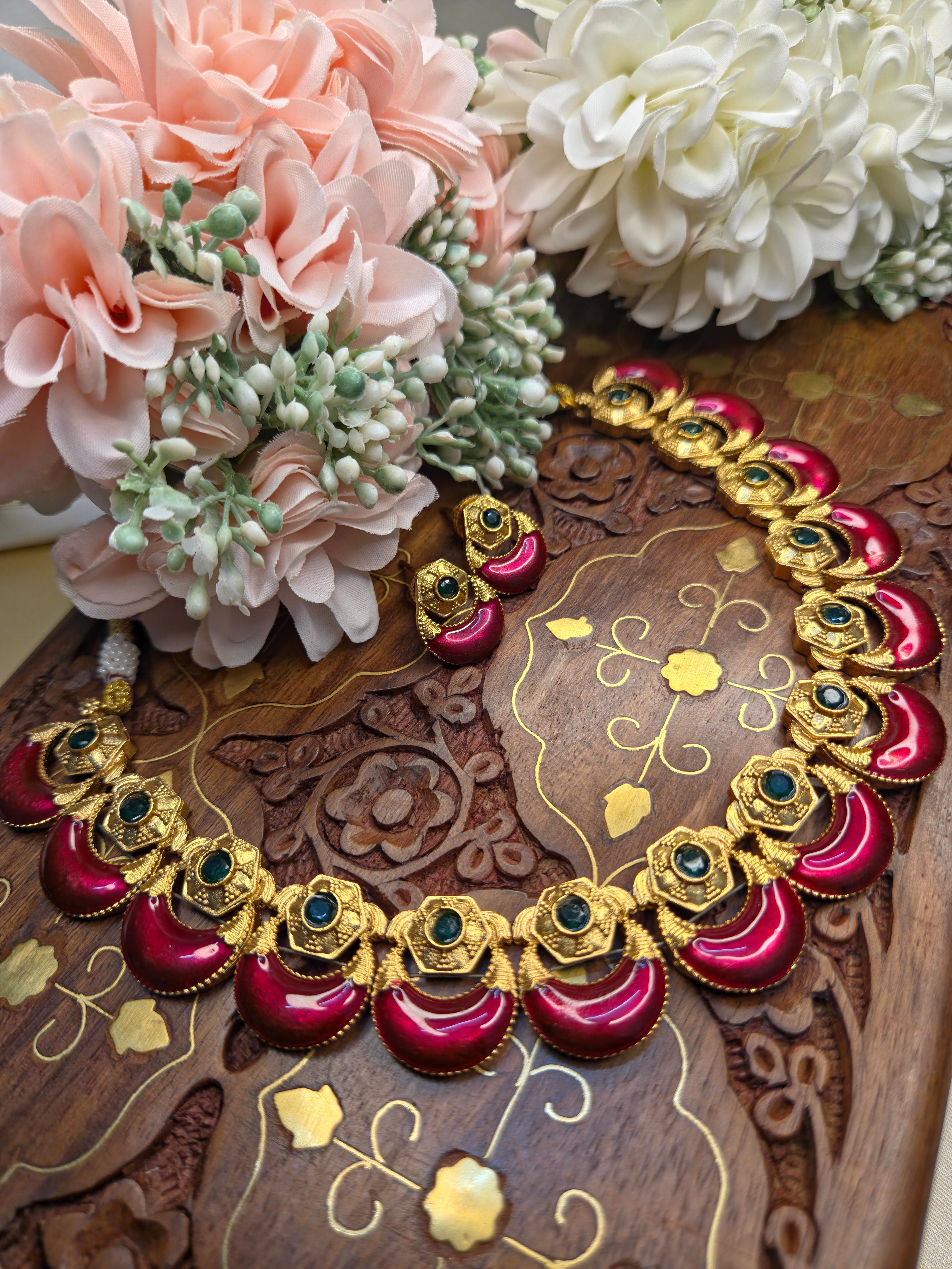 Halfmoon Enamel Palakka Necklace Set