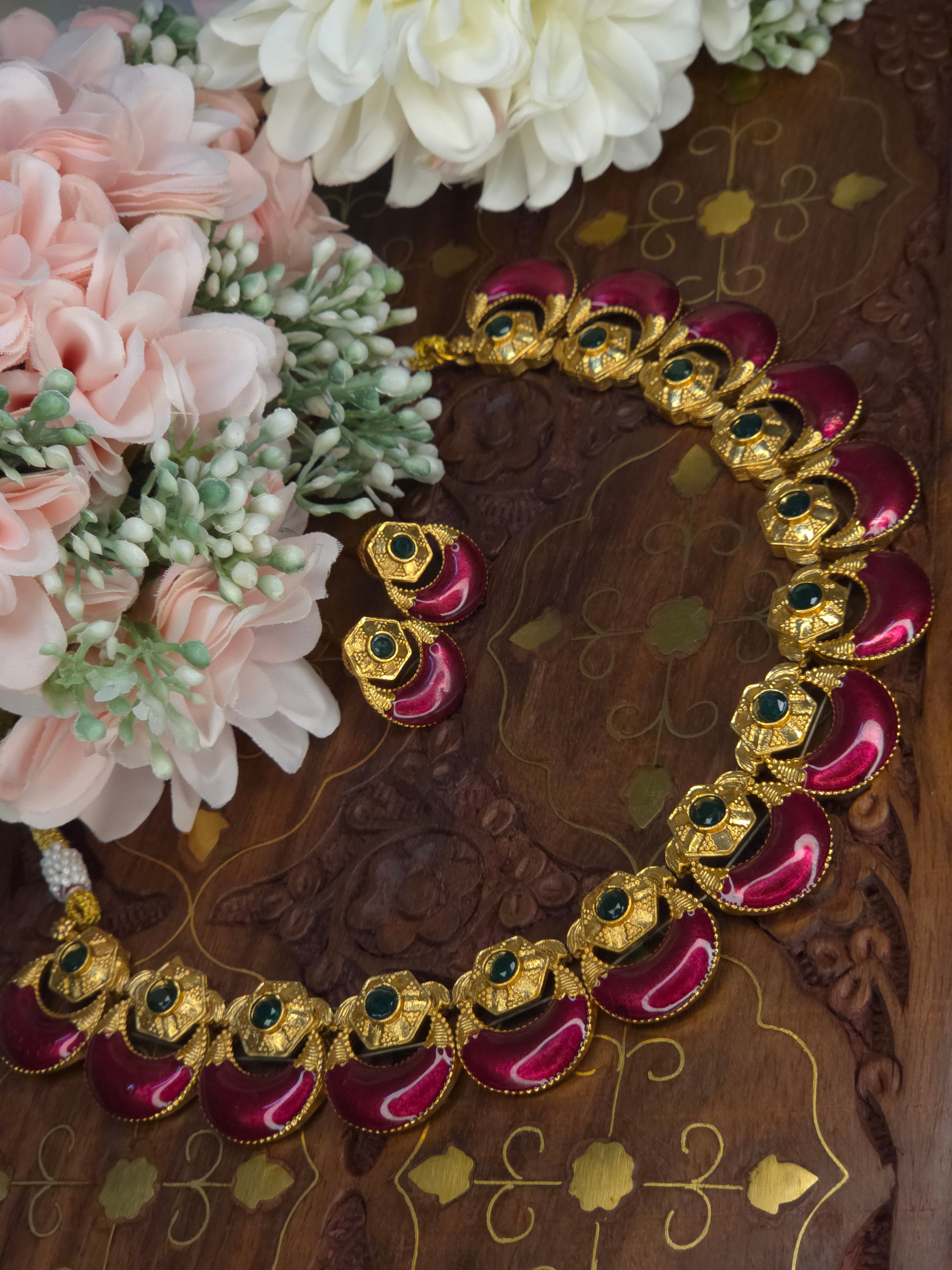 Halfmoon Enamel Palakka Necklace Set