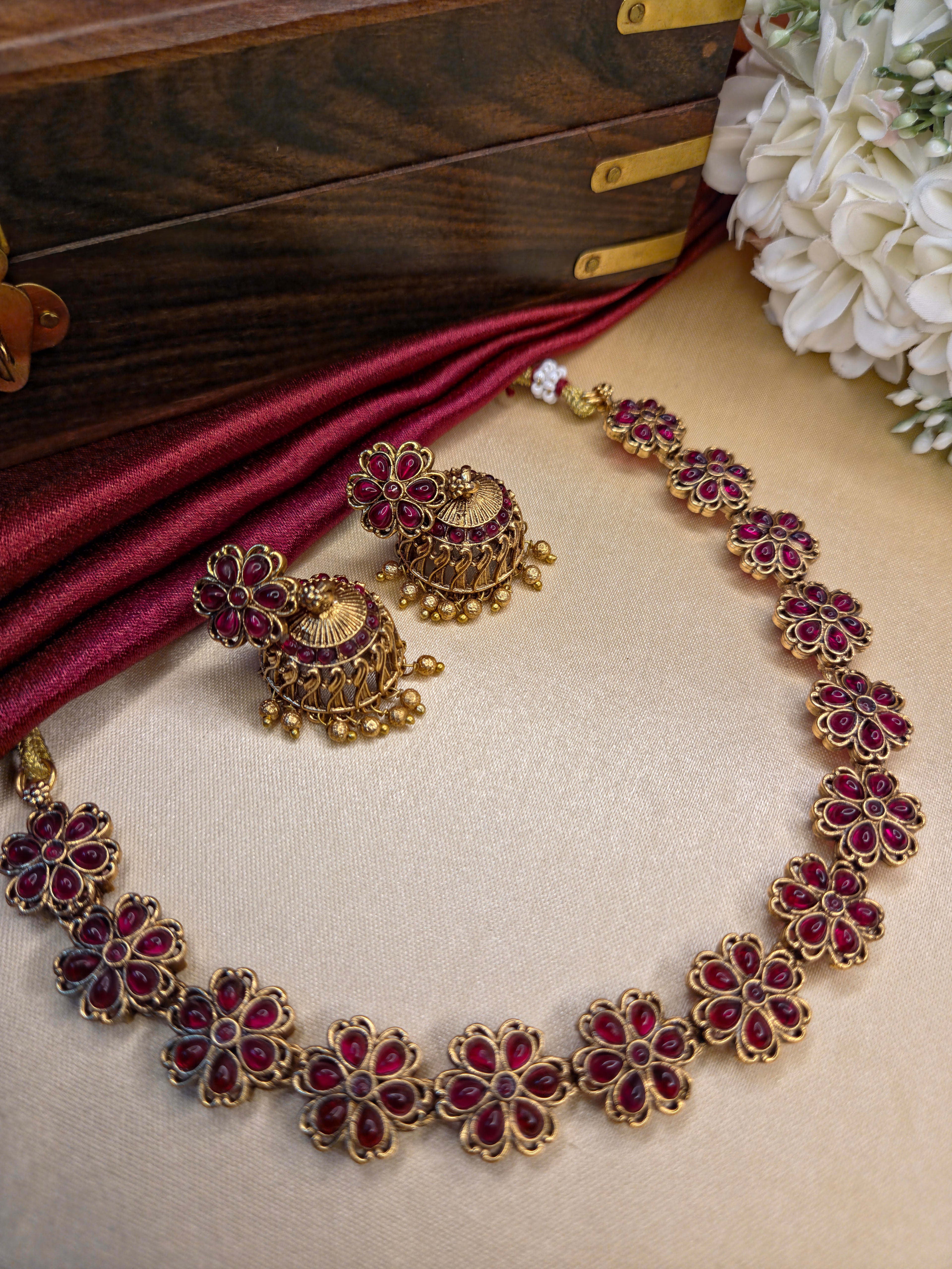 Floral Stone Necklace Set