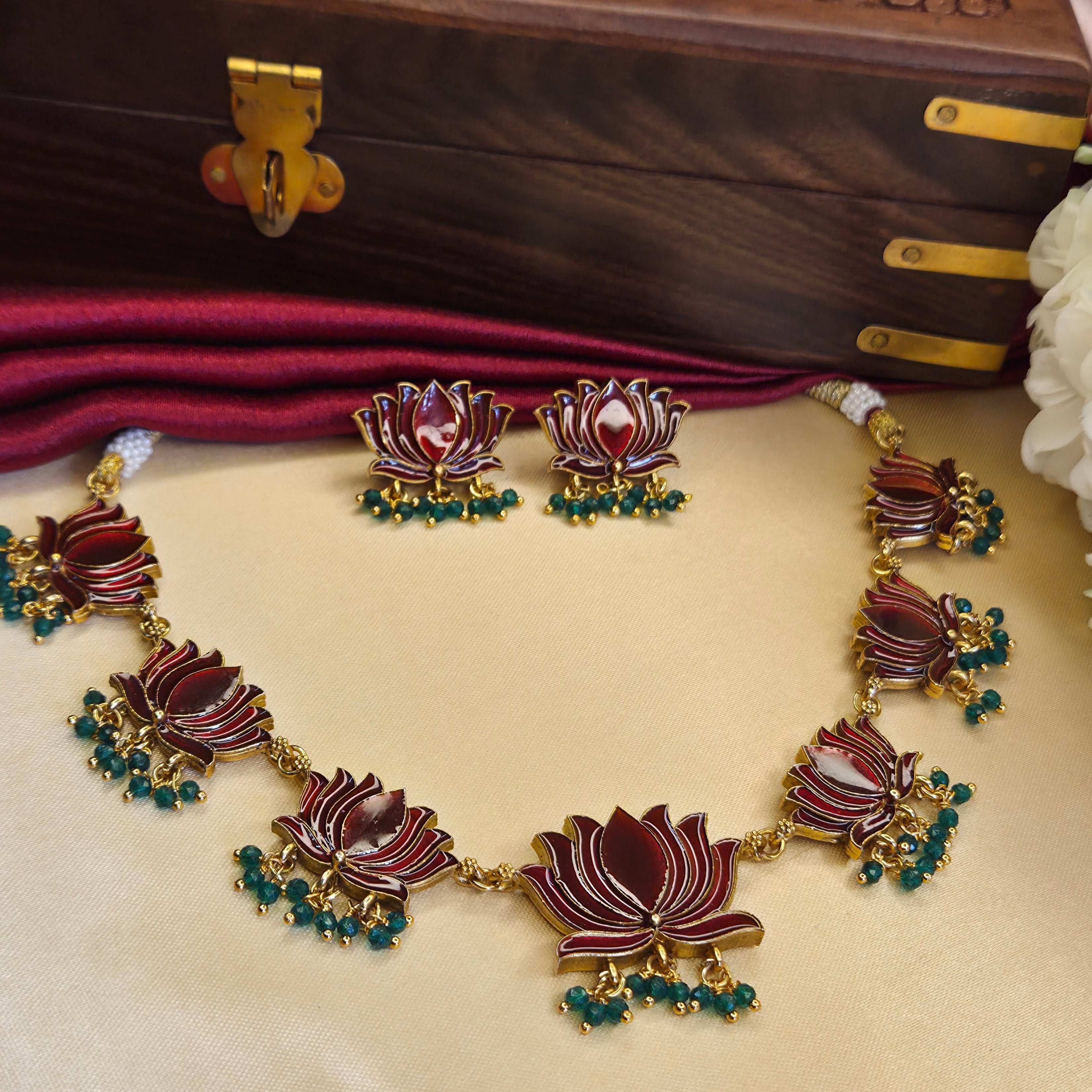 Lotus Enamel Necklace Set