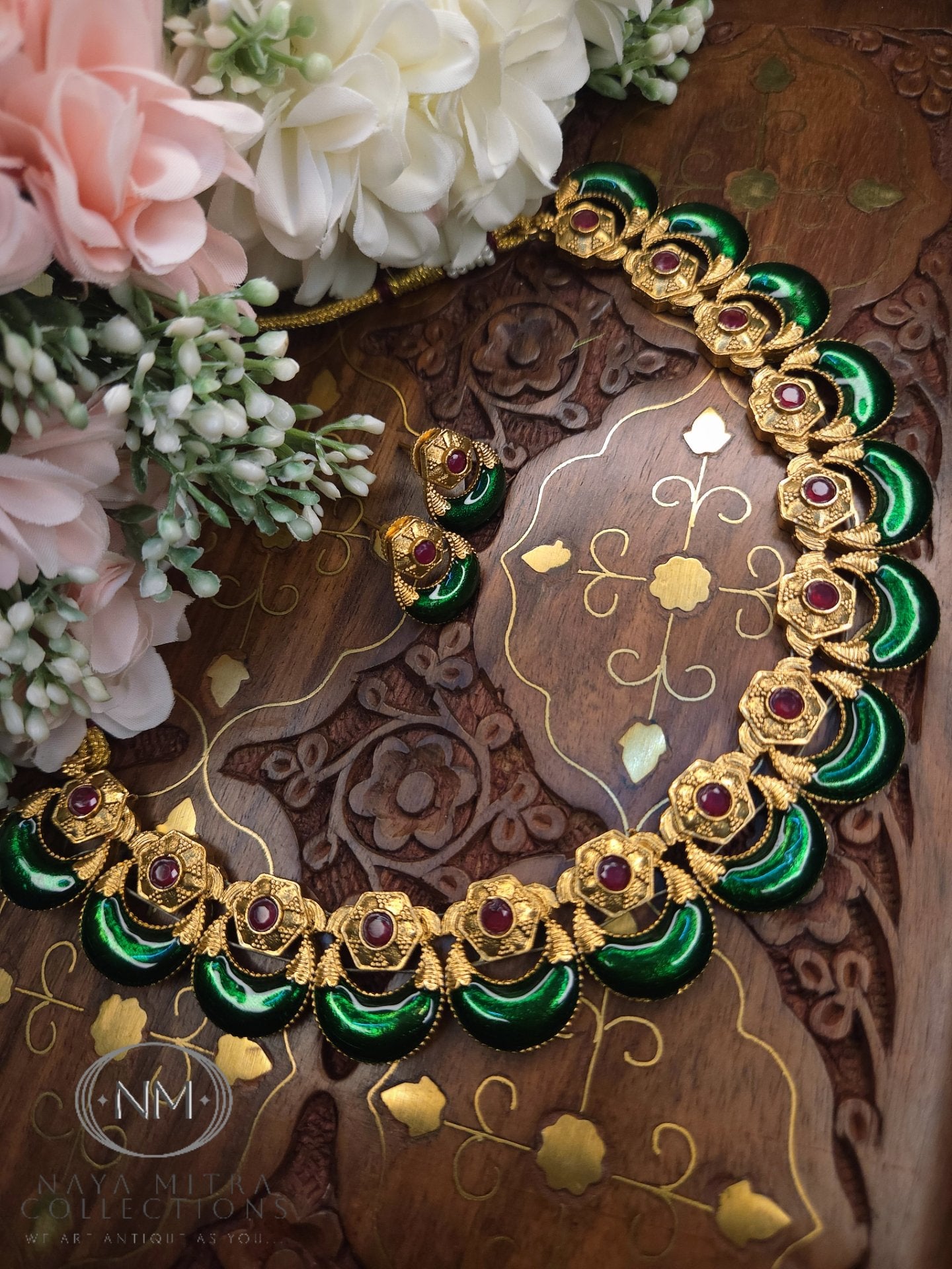 Halfmoon Enamel Palakka Necklace Set