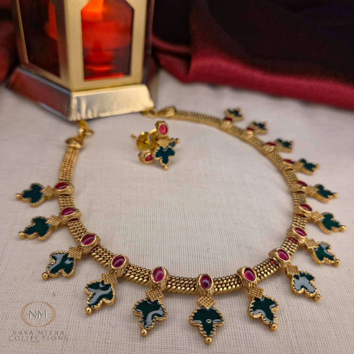 Premium Leaf Motif Palakka Necklace Set
