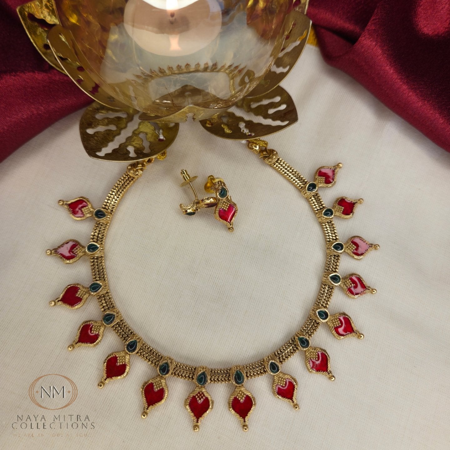 Premium Banyan Leaf Motif Palakka Necklace Set