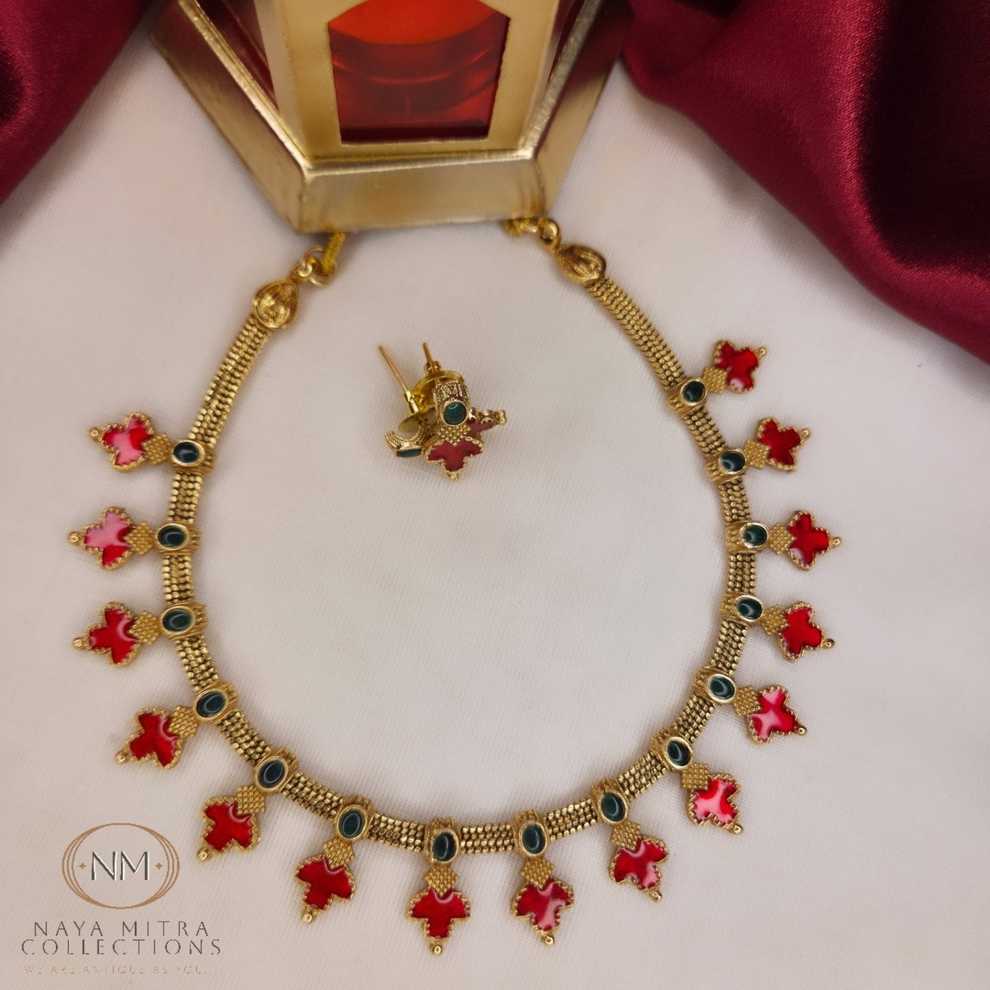Premium Leaf Motif Palakka Necklace Set