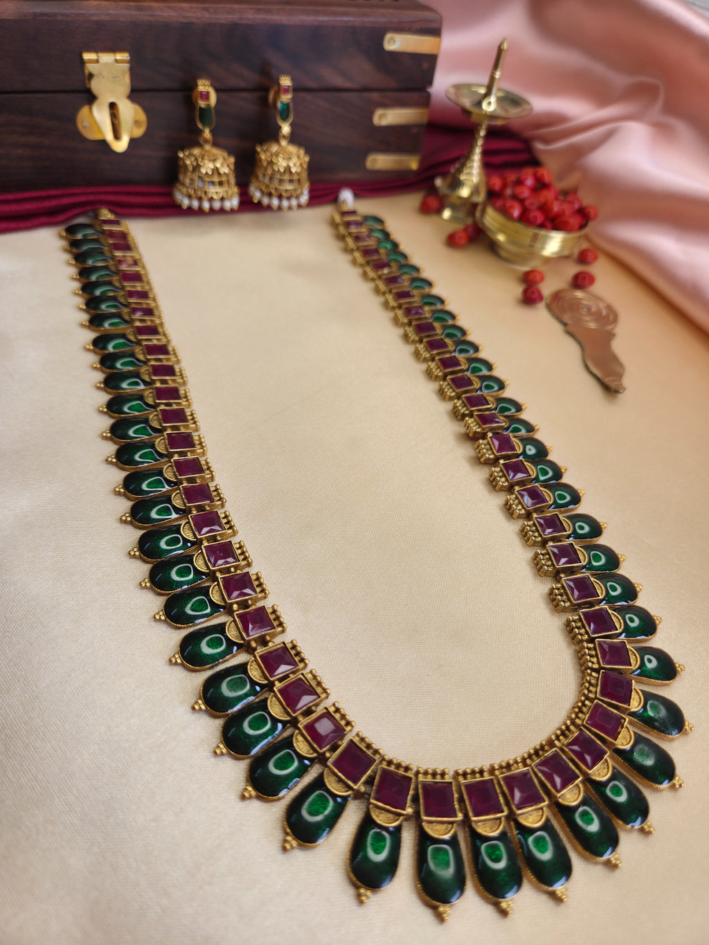 Traditional Enamel Palakka Long Haaram Set