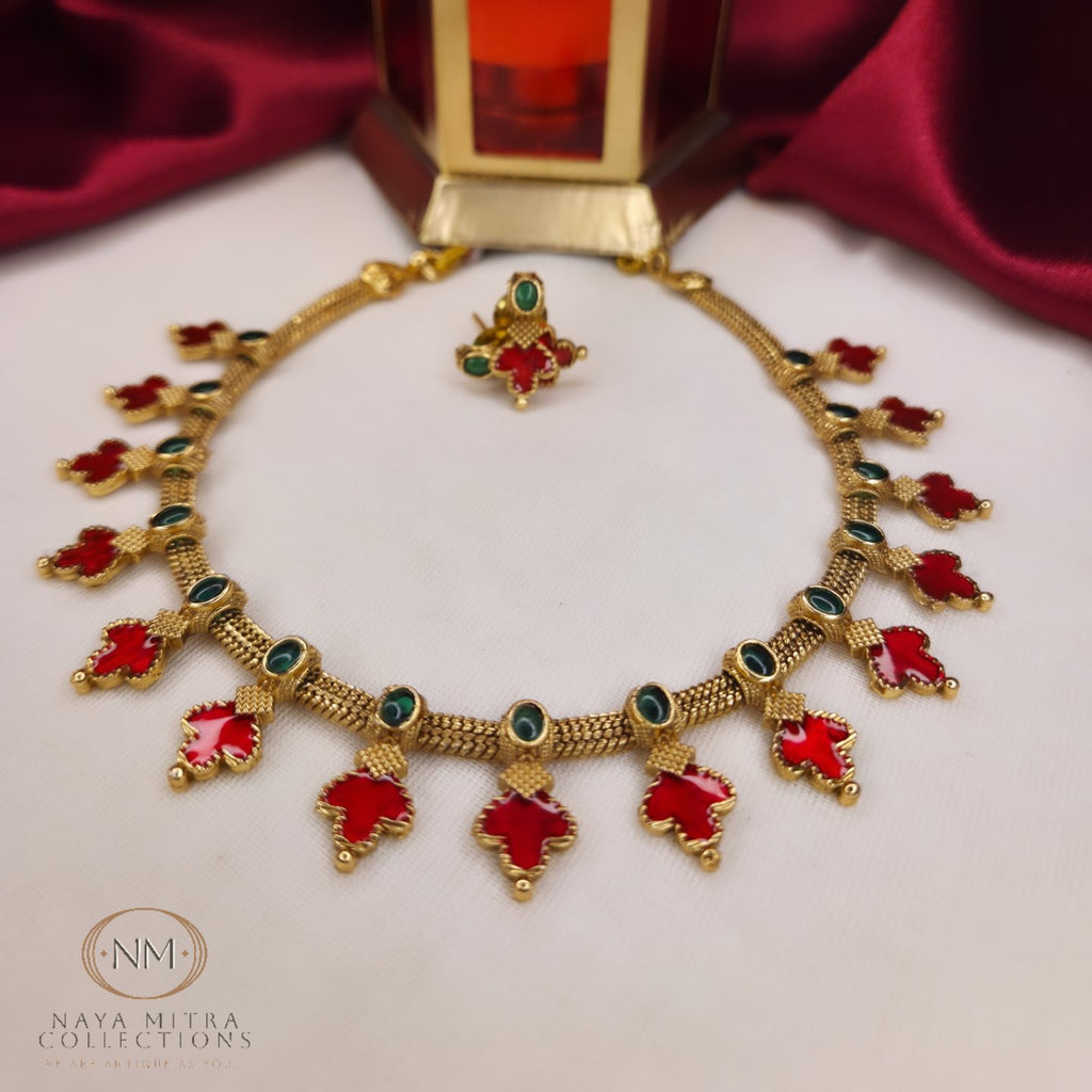 Premium Leaf Motif Palakka Necklace Set